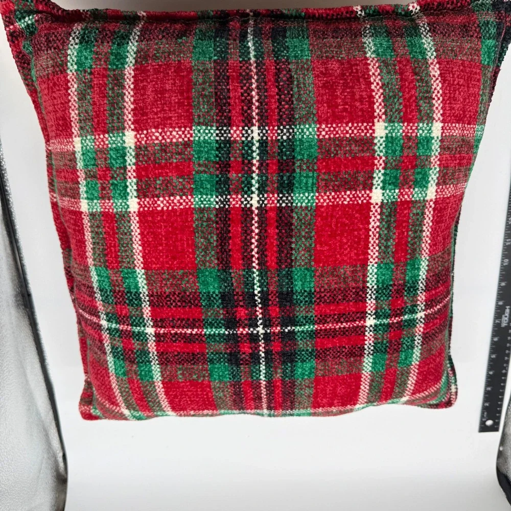 Red Green Plaid Christmas Throw Pillows Set 2 Holiday 16x16 cabin farm rustic